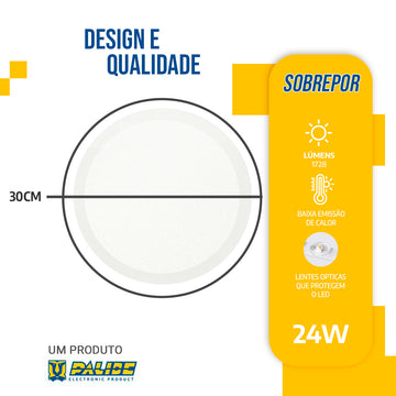 Painel led 30cm 24w Sobrepor Redondo Luminária